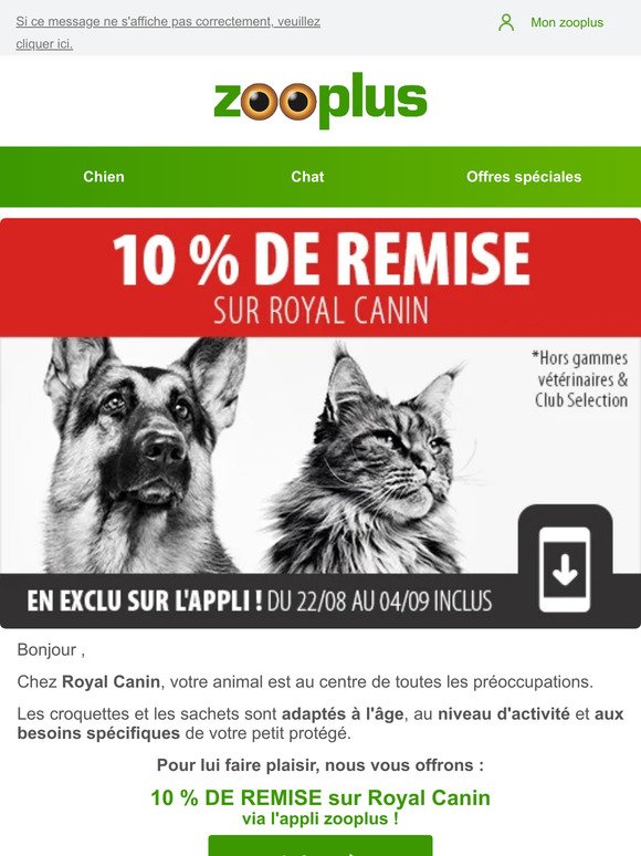 📣 10 % de remise sur TOUT Royal Canin !
