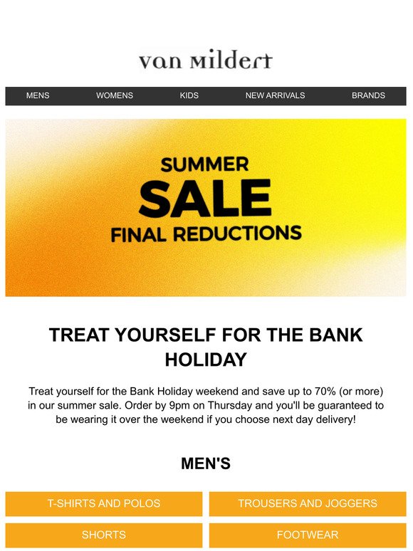 Up To 70% Off And Delivered For The Bank Holiday!