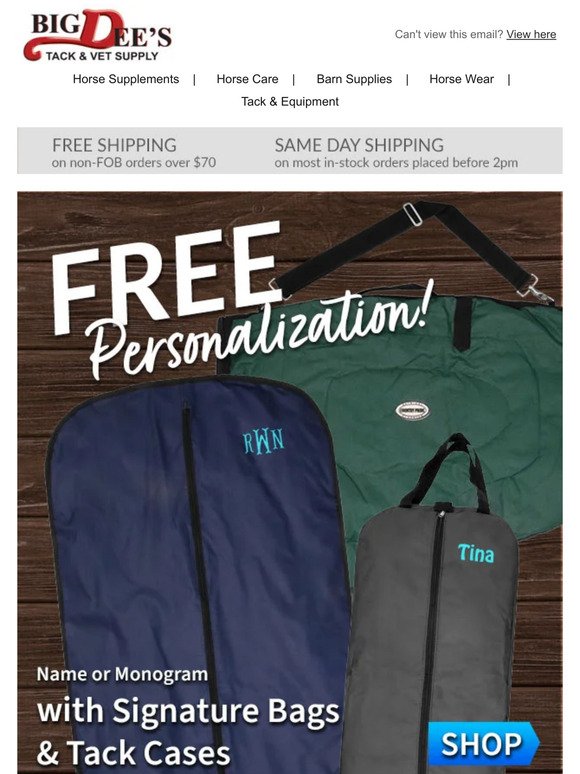 FREE Personalization with Signature Bags!