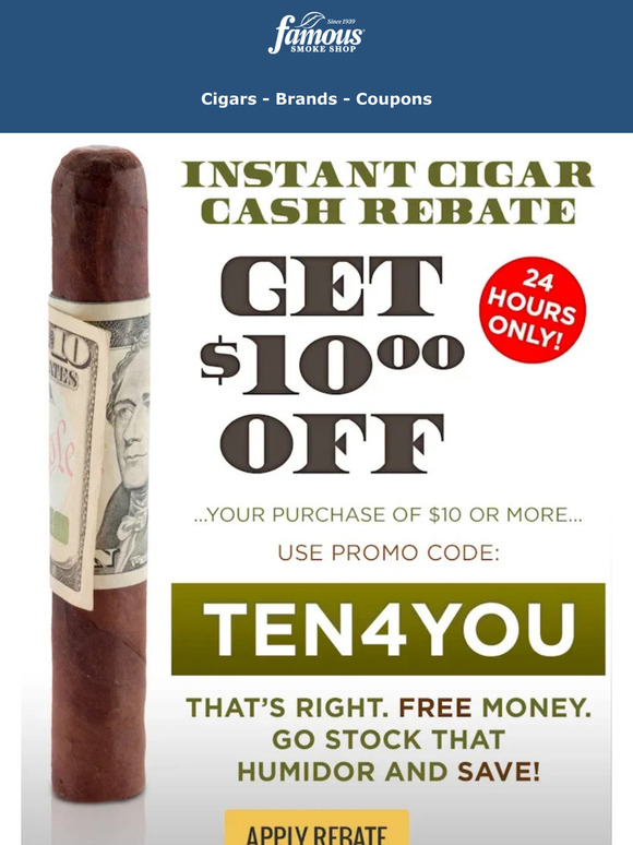 Famous Smoke Shop 10 Instant Cigar Cash! Milled