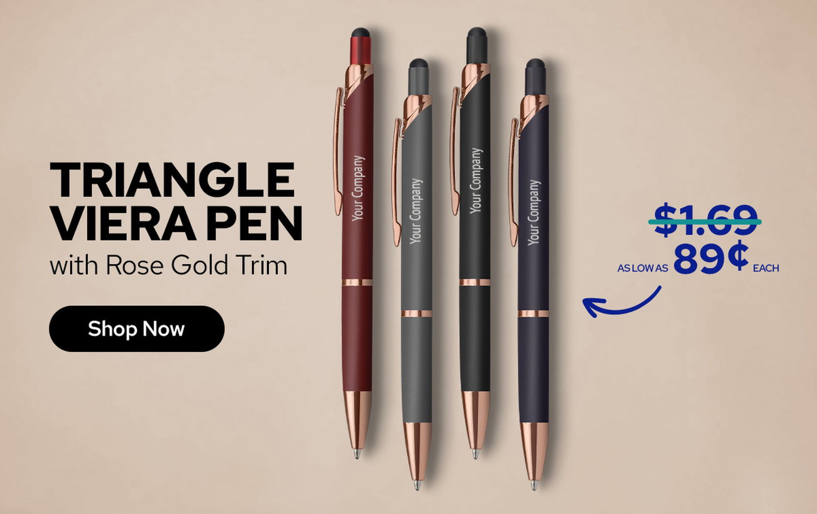 Triangle Viera Pen with Rose Gold Trim for as low as 89¢ ea