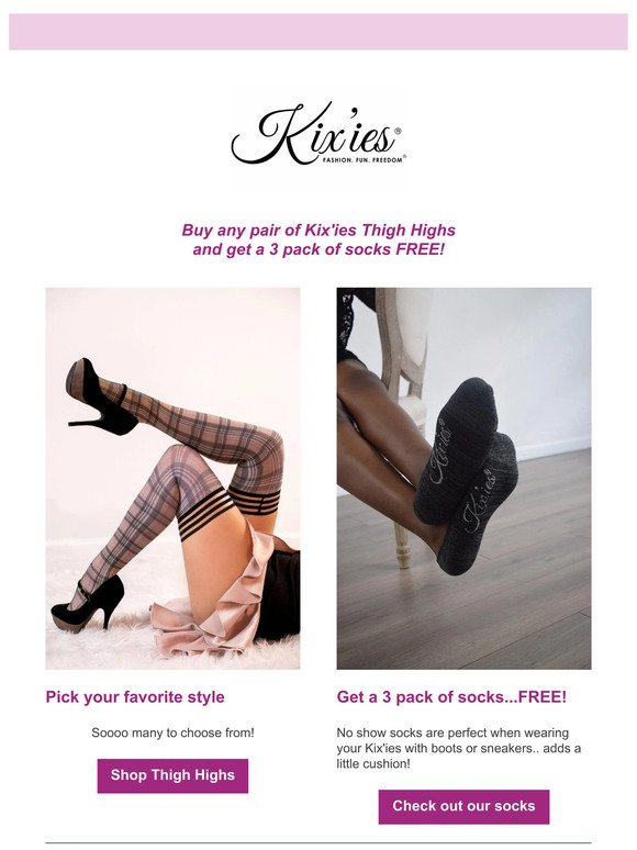 Buy Kix'ies  - get a 3 pack of socks FREE