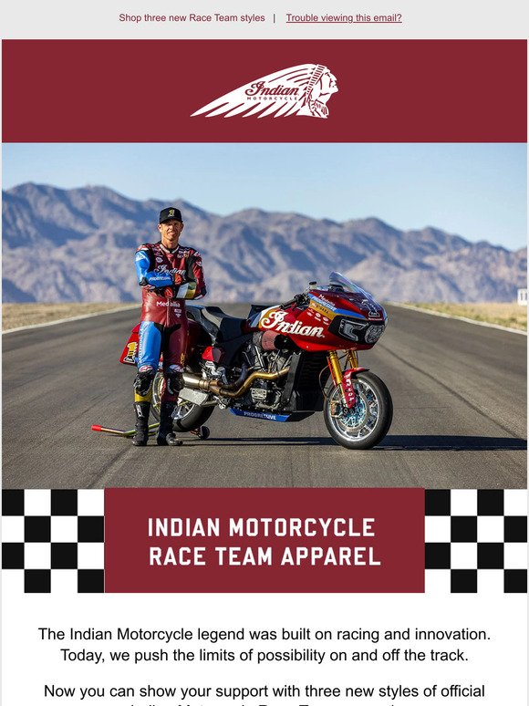 Push the limits with official Indian Motorcycle Race Team apparel