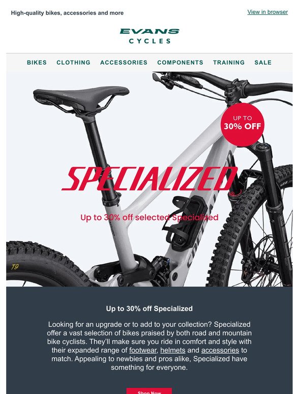 Up to 30% off Specialized