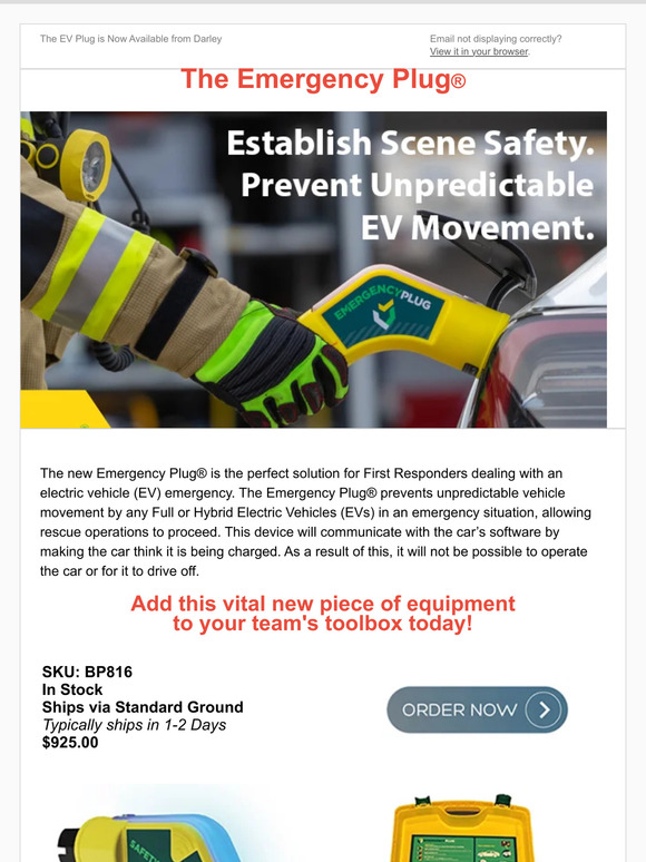 W.S.DARLEY & Co. Darley Introduces the Emergency Plug for Electric Vehicle Incidents Milled