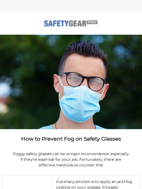 Safety Gear Prosafe Are your safety glasses fogging up? Milled
