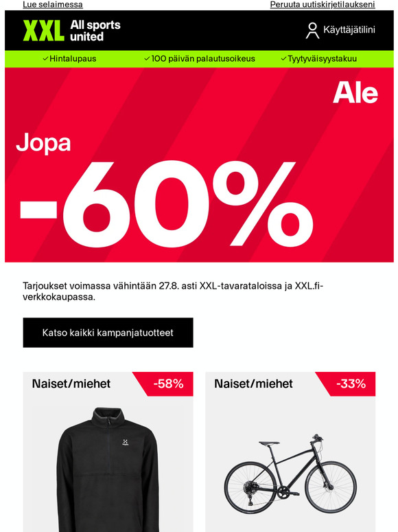 ALE KÄYNNISSÄ! Alennukset jopa -60% 🔥