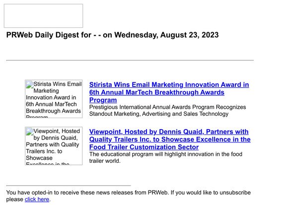PRWeb Daily Digest for — — on Wednesday, August 23, 2023