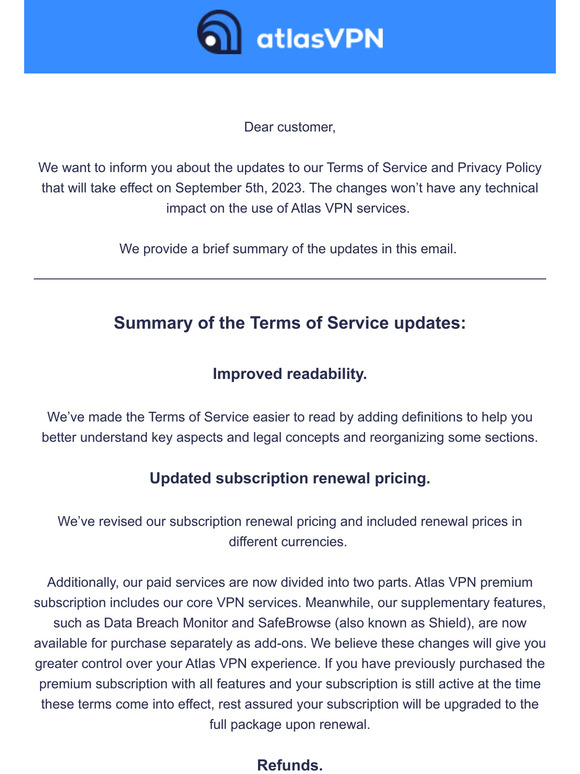 Terms of Service and Privacy Policy update
