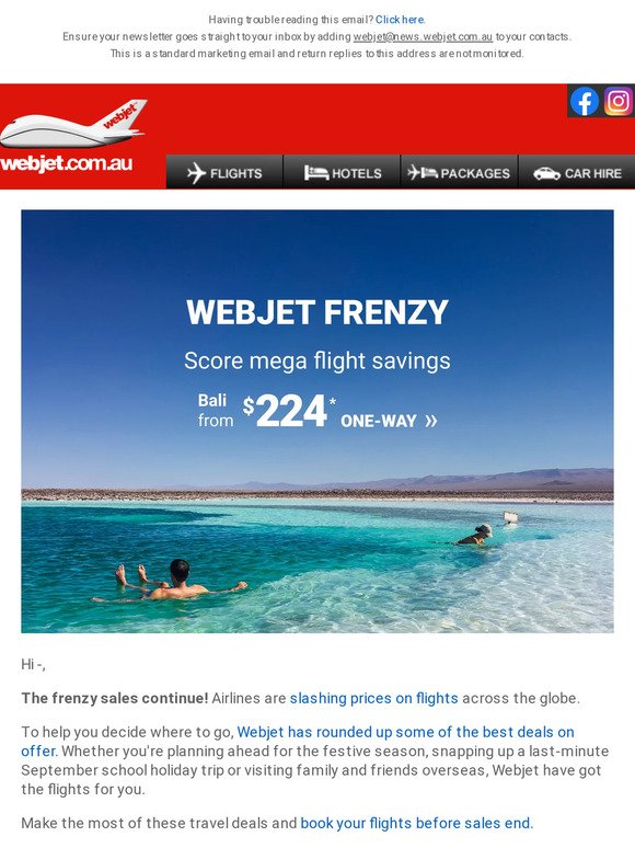 Webjet Frenzy: $224 one-way to Bali!