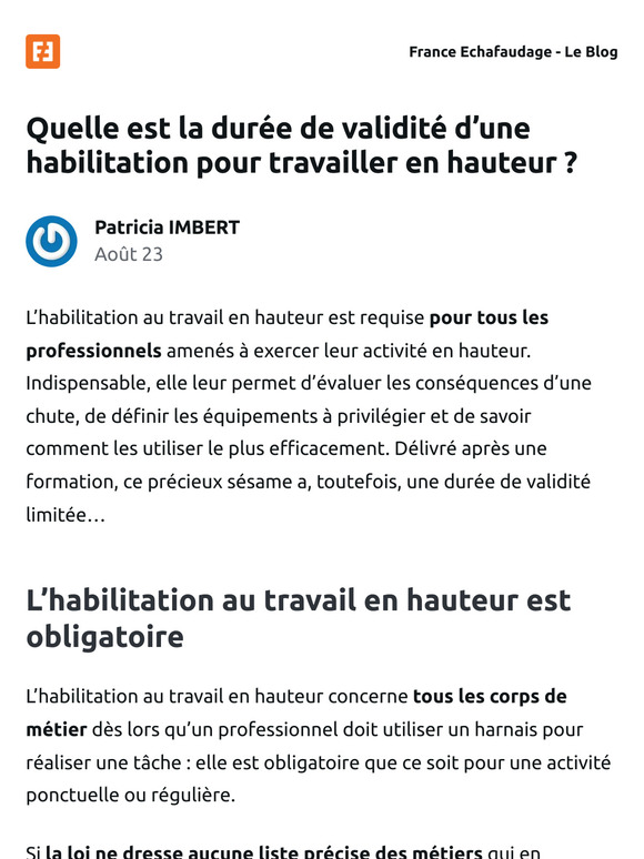 [Nouvel article] Quelle est la durée de validité d’une habilitation pour travailler en hauteur ?