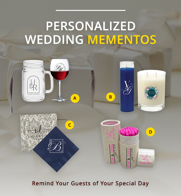 Remind your guests of your special day with personalized wedding mementos.