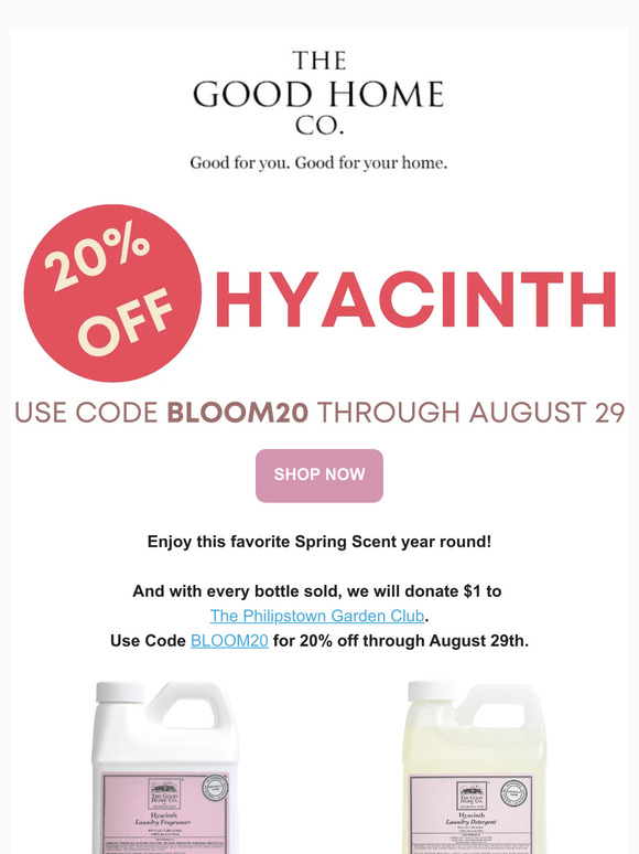 The Good Home Company 20 OFF HYACINTH LAUNDRY! Milled