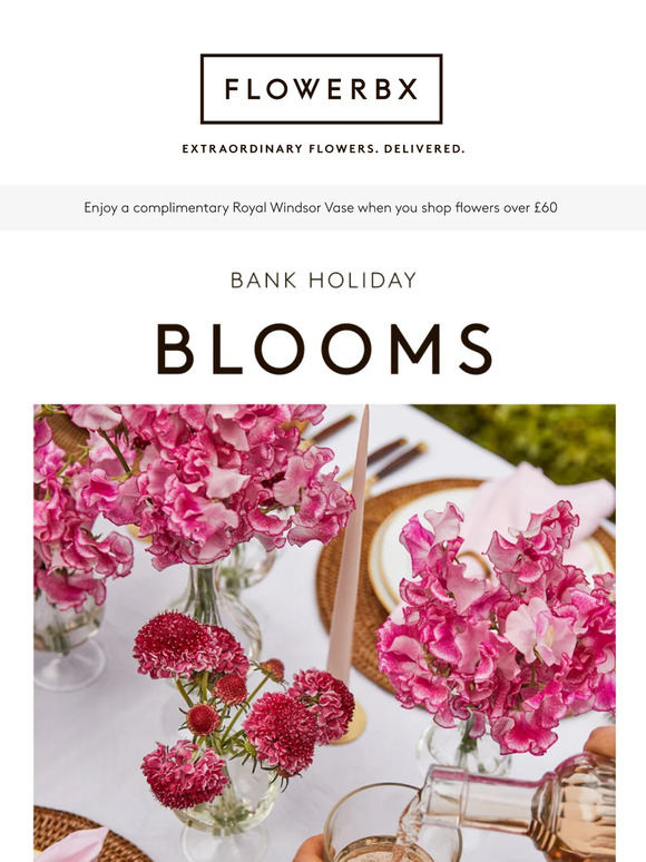 Receive a complimentary vase with your bank holiday bouquet