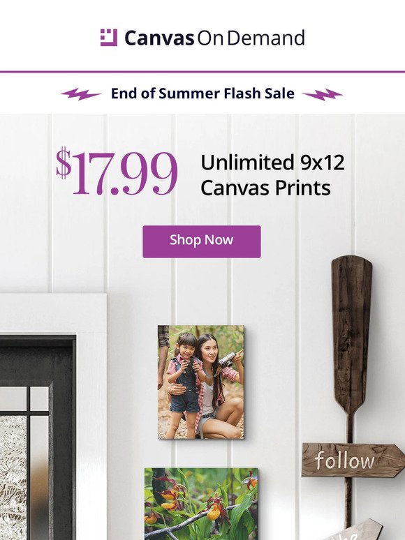 FLASH SALE starts now!🌟Hurry, $17.99 for 9x12 Canvas Prints Inside!