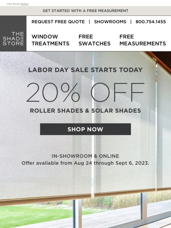 Labor Day Sale: 20% Off Roller & Solar Shades