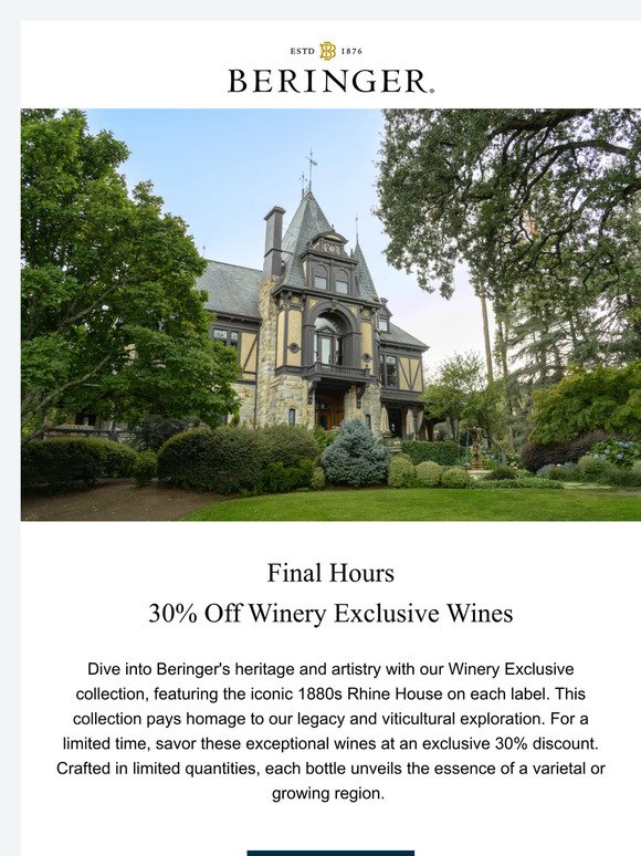 Final Hours 30% Off Winery Exclusive Wines