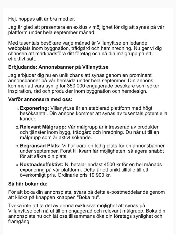 Exklusiv annonsmöjlighet på Villanytt.se