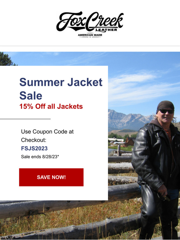 Fox Creek Leather 15 Off all Jackets Summer Jacket Sale! Milled