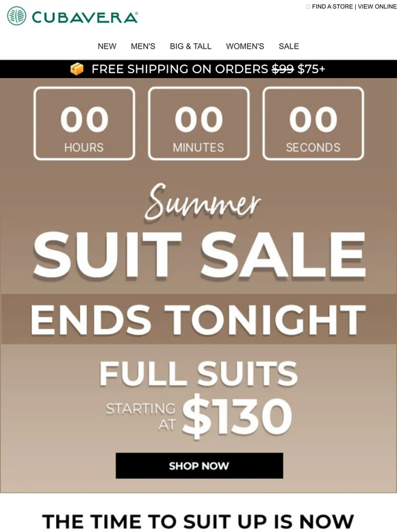 ⏰  Full Suits From $130 Ends Tonight!