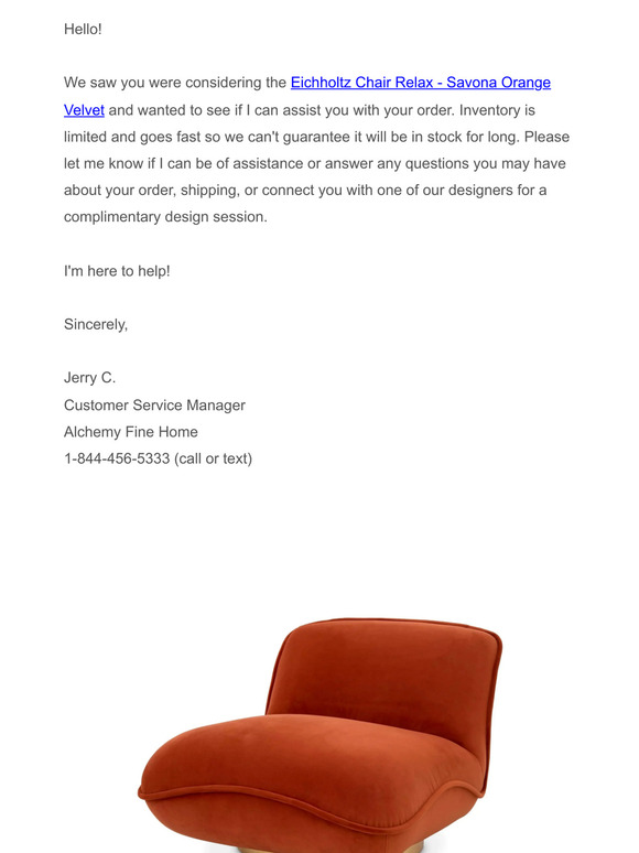 The Eichholtz Chair Relax - Savona Orange Velvet is still waiting for you