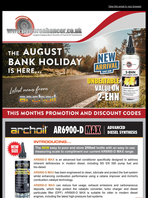 August Bank Holiday - Hurry 20% off Archoil & Oilsyn!  😃
