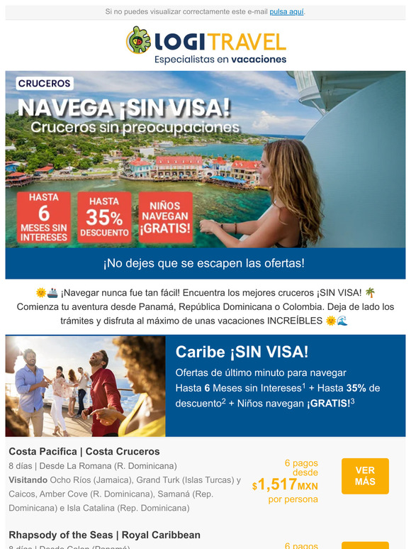 Navega ¡SIN VISA! Cruceros sin preocupaciones
