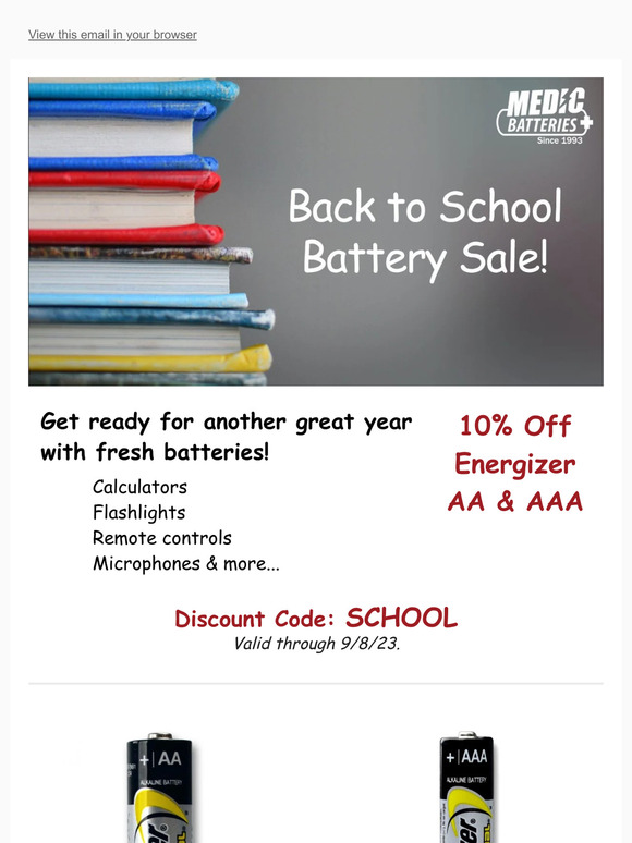 Back to School Sale! 10% Off Energizer AA & AAA.