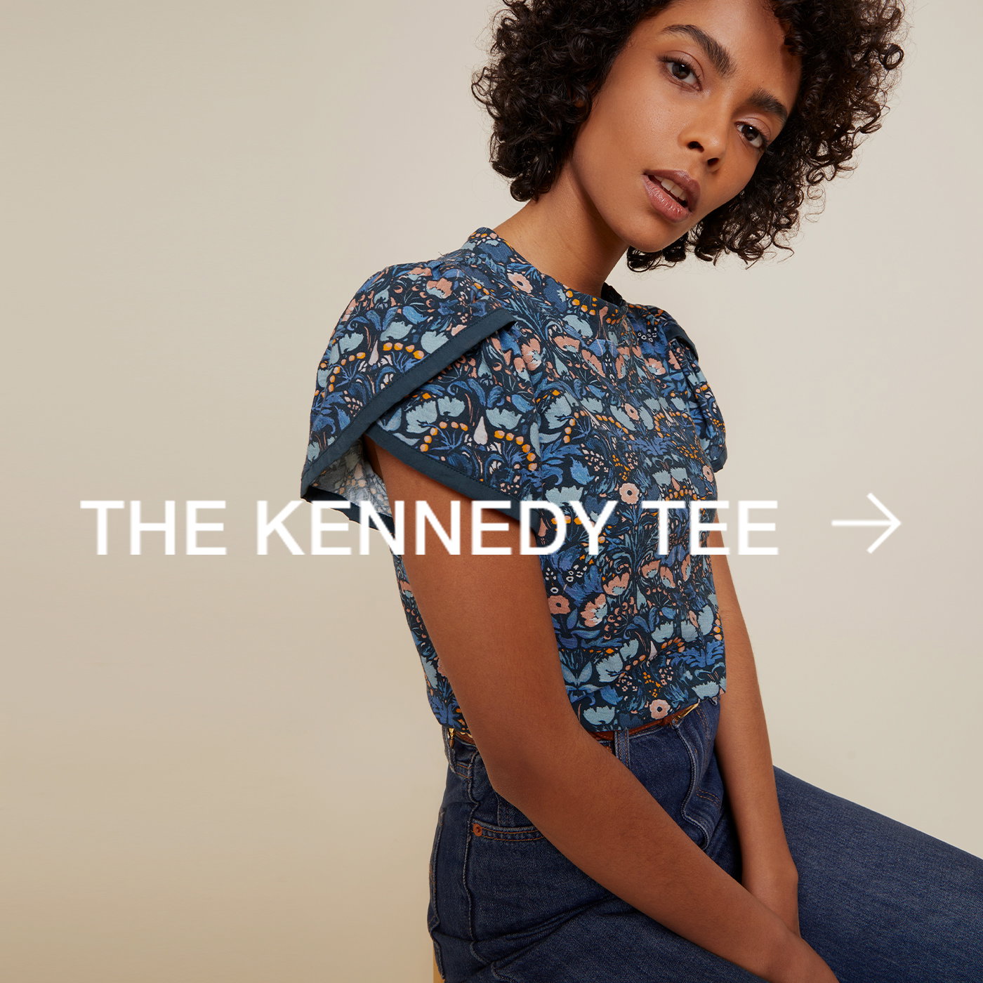 Kennedy Contrast Tulip Slv Tee - Night Bloom | NATION LTD