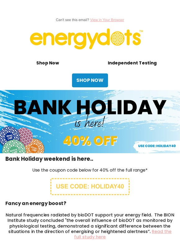 BANK HOLIDAY 40% OFF 🚨 Needing an energy boost?