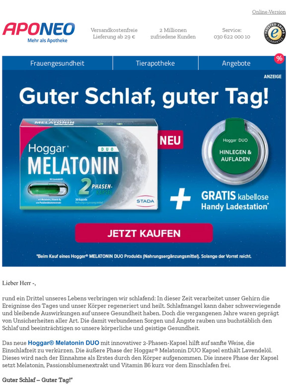 Hoggar Melatonin DUO: Entspannter einschlafen, erholter aufwachen!