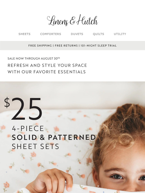 Upgrade Your Sleep Space: $25 for 4-Piece Solid & Patterned Sheets