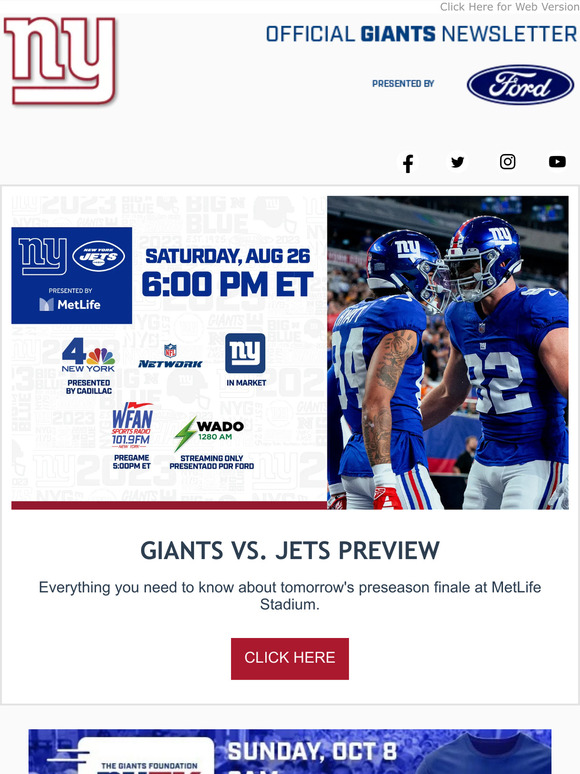 Giants Draft Party  Giants Draft Party Presented by Verizon, MetLife  Stadium, Thursday, April 27, 7 PM ET