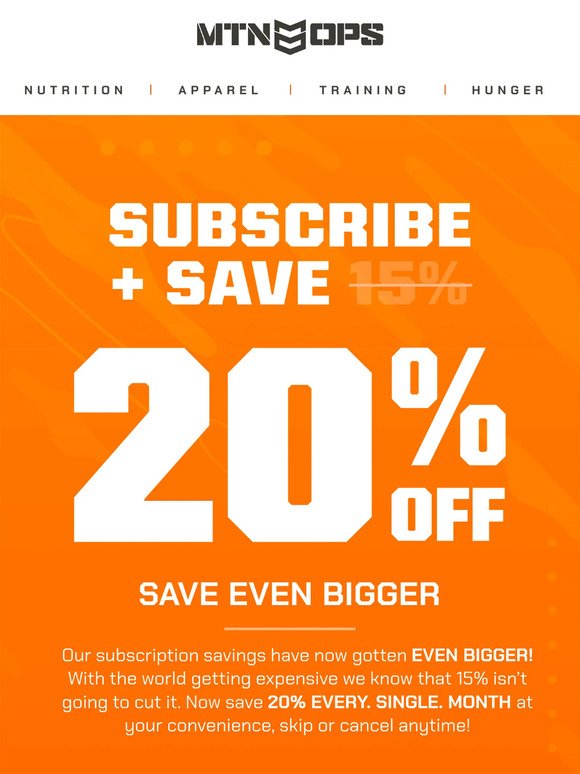 SAVE BIG // 20% OFF YOUR FAVORITE NUTRITION