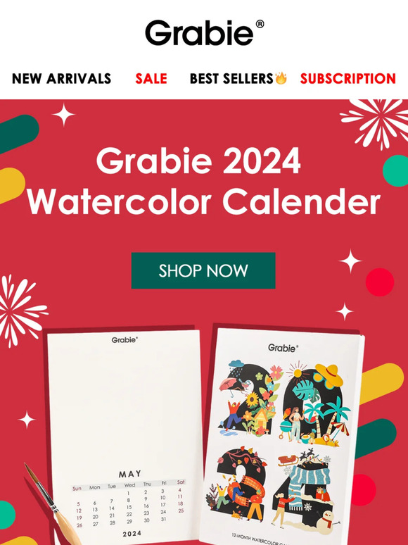 Grabie NEW 2024 Watercolor Calendar Milled