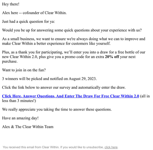 Quick question from Clear Within's co-founder