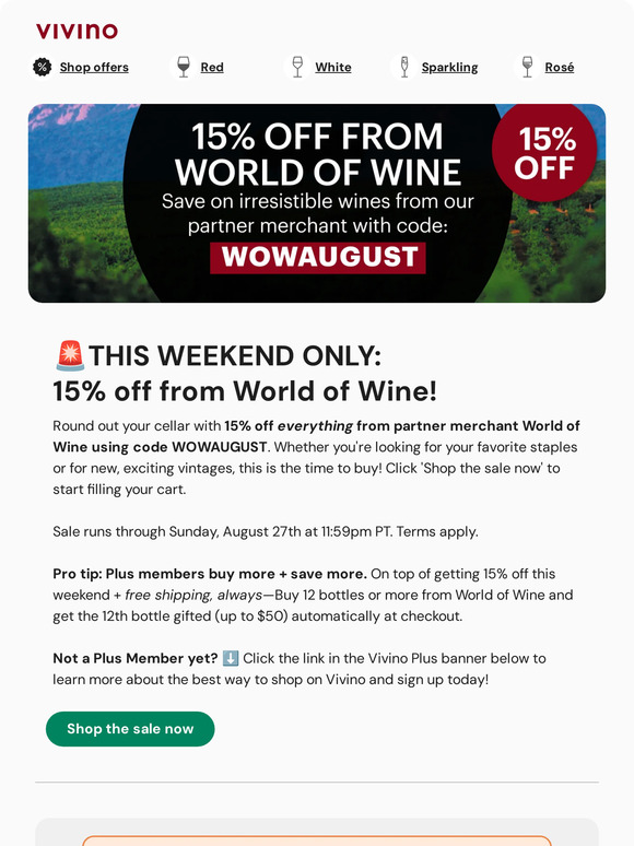🚨 15% OFF FROM WORLD  OF  WINE 🚨