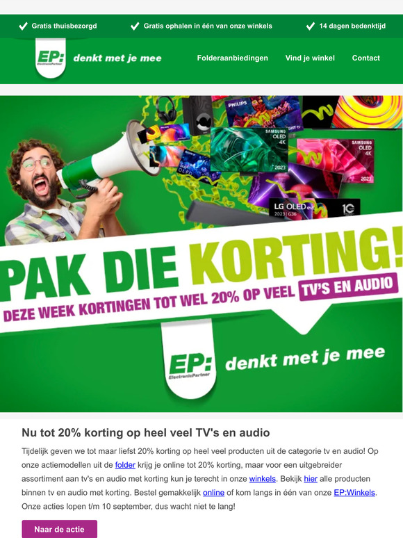 Nu tot 20% korting op veel TV's en audio| Pak nu die korting!