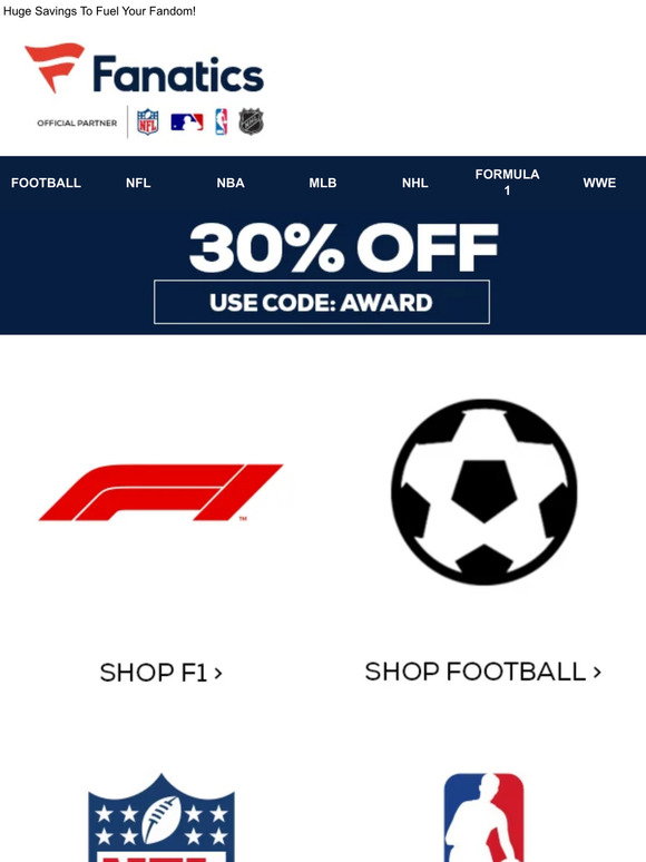 30% OFF!  Choose Your League & Find Your Favourite Team! - Fanatics