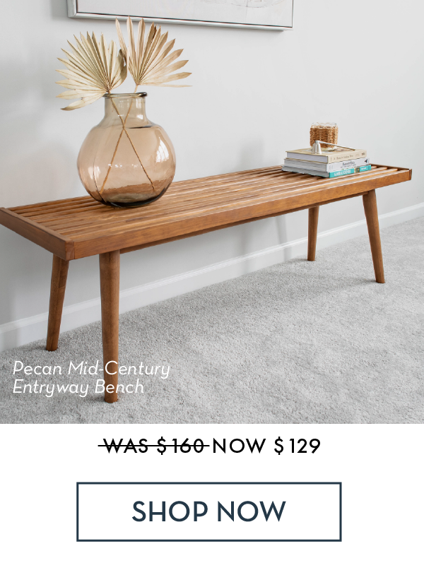 Solid wood mid-century entryway bench