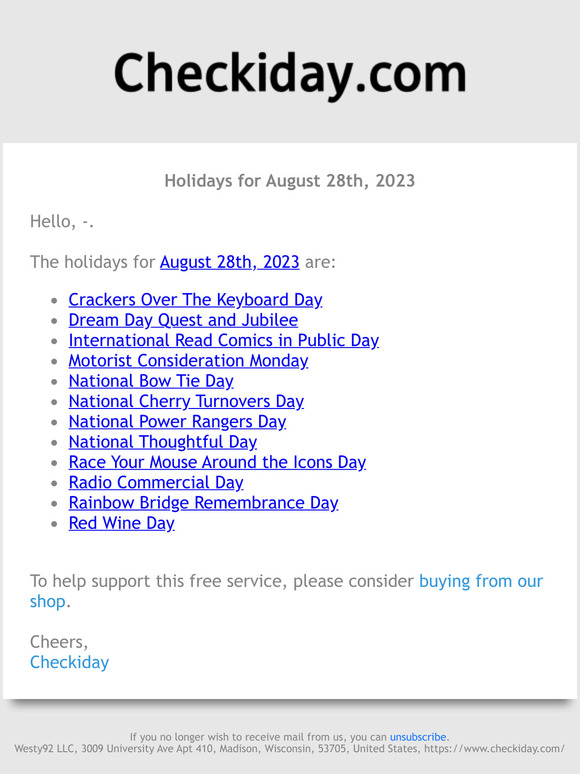 Checkiday: Holidays For August 28th, 2023! 📅🎉 | Milled