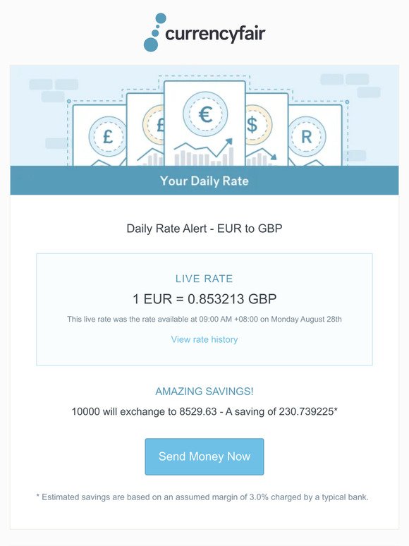 Your daily EUR - GBP rate alert