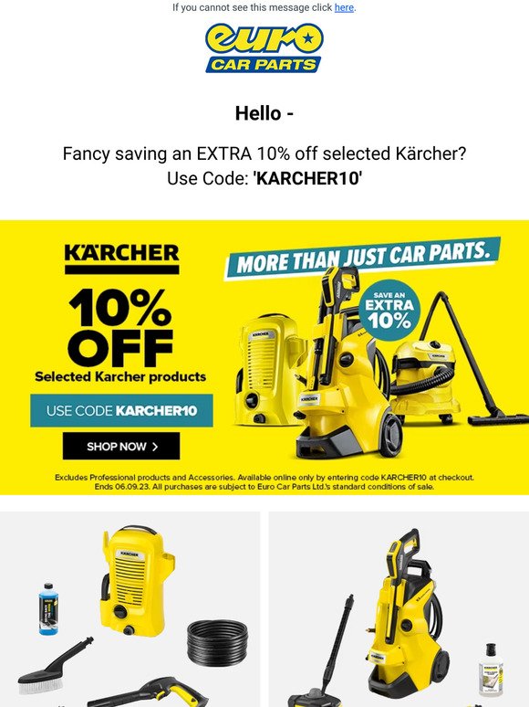 Hey — Save An Extra 10% Off Selected Karcher Products!