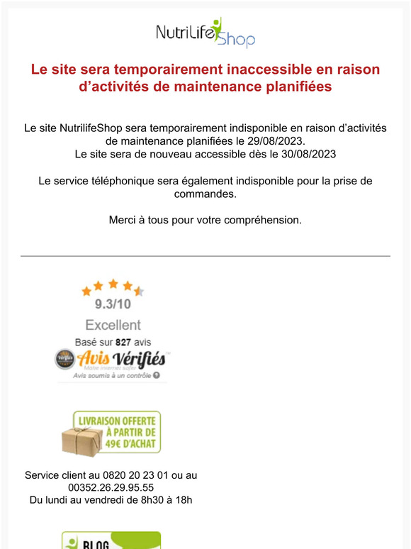 Le site est temporairement inaccessible pour maintenance