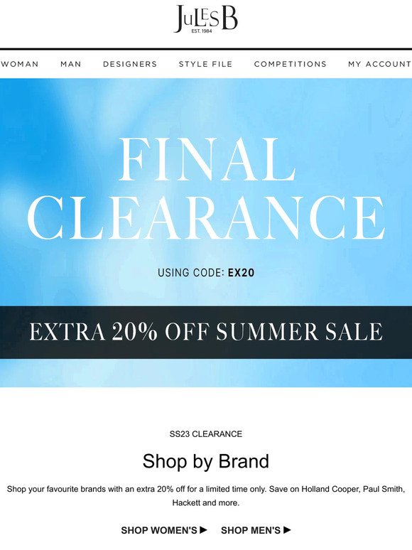 Extra 20% off final clearance