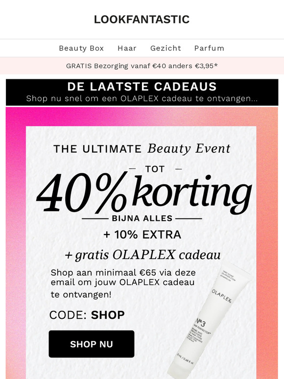 Laatste kans... tot 40% korting + OLAPLEX cadeau