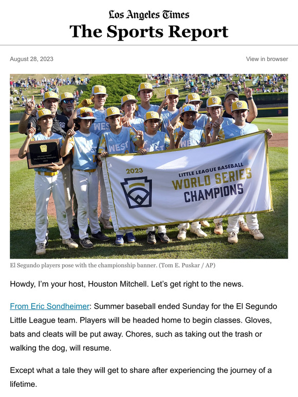 Los Angeles Times: The Sports Report: El Segundo wins the Little League  World Series