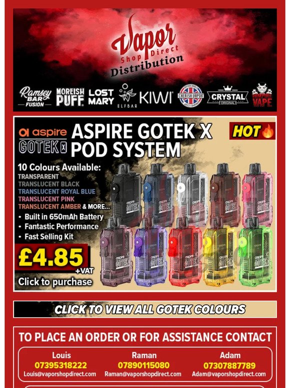 ASPIRE GOTEK X DEVICES RESTOCKED IN ALL 10 COLOURS🔥