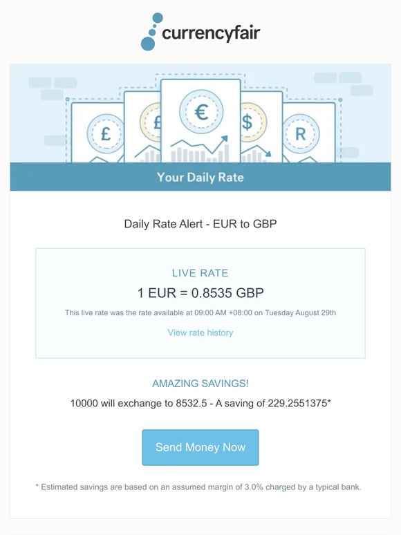 Your daily EUR - GBP rate alert