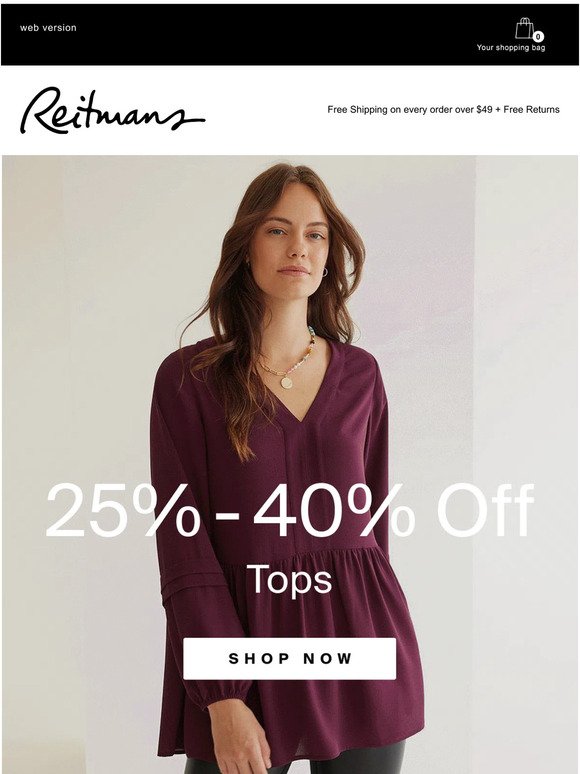 Top it off with 25- 40% off tops!